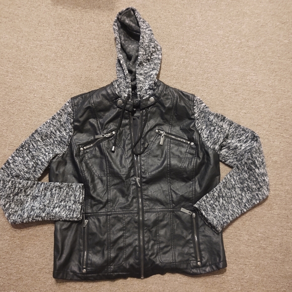 Vegan Leather Hooded Jacket - Picture 1 of 9